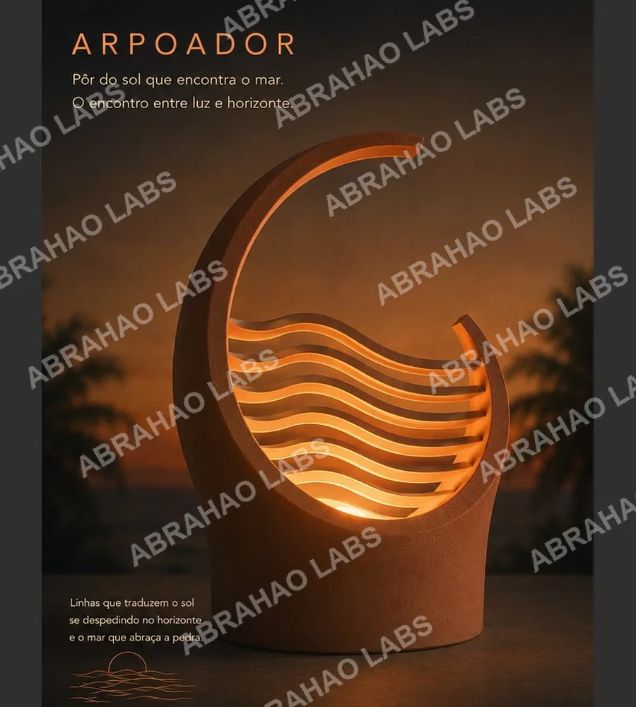 Prévia 3D de luminária personalizada com a silhueta da pedra do Arpoador recortada em camadas