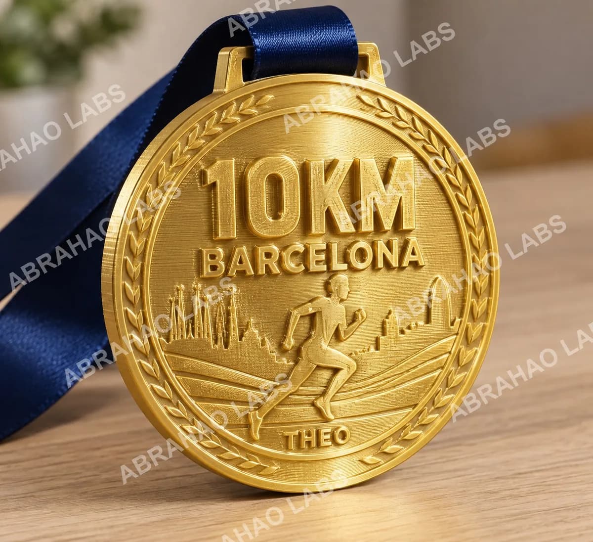 Prévia 3D da medalha 15 km Barcelona com a Sagrada Família modelada em relevo